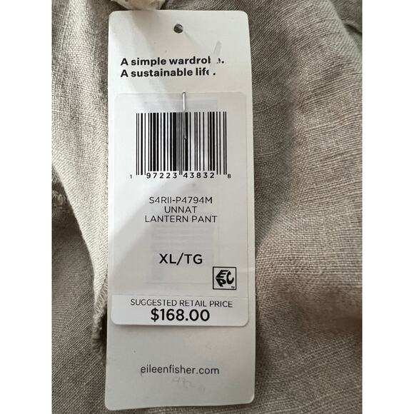 Eileen Fisher Womens Size XLarge Lantern Pant Organic Linen In Natural Ankle NEW - Picture 11 of 13